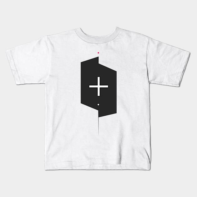 Geometric black shape with a cross and colored dots. Kids T-Shirt by Inch